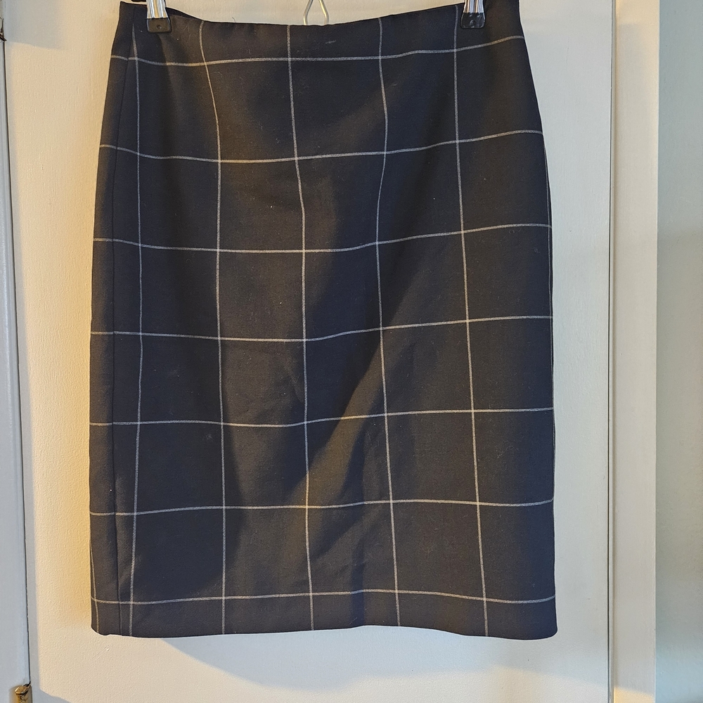 Ann Taylor Black Windowpane Pencil Skirt